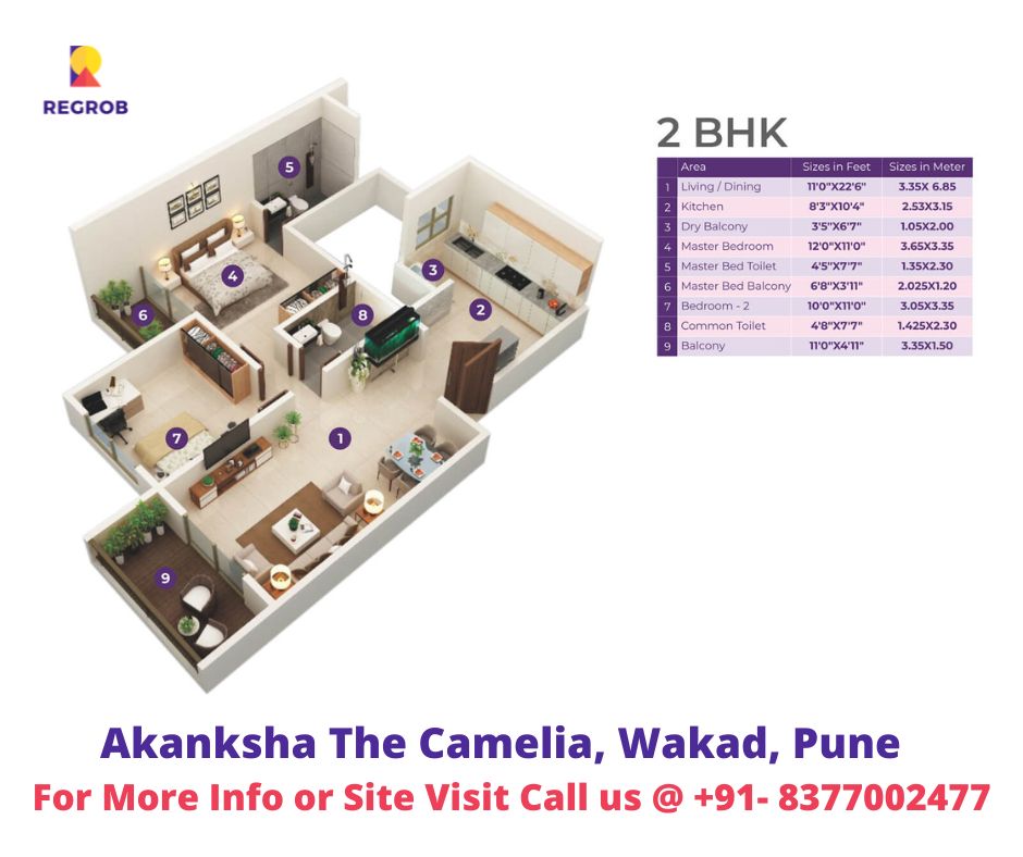 2 BHK Floor Plan Akanksha The Camelia