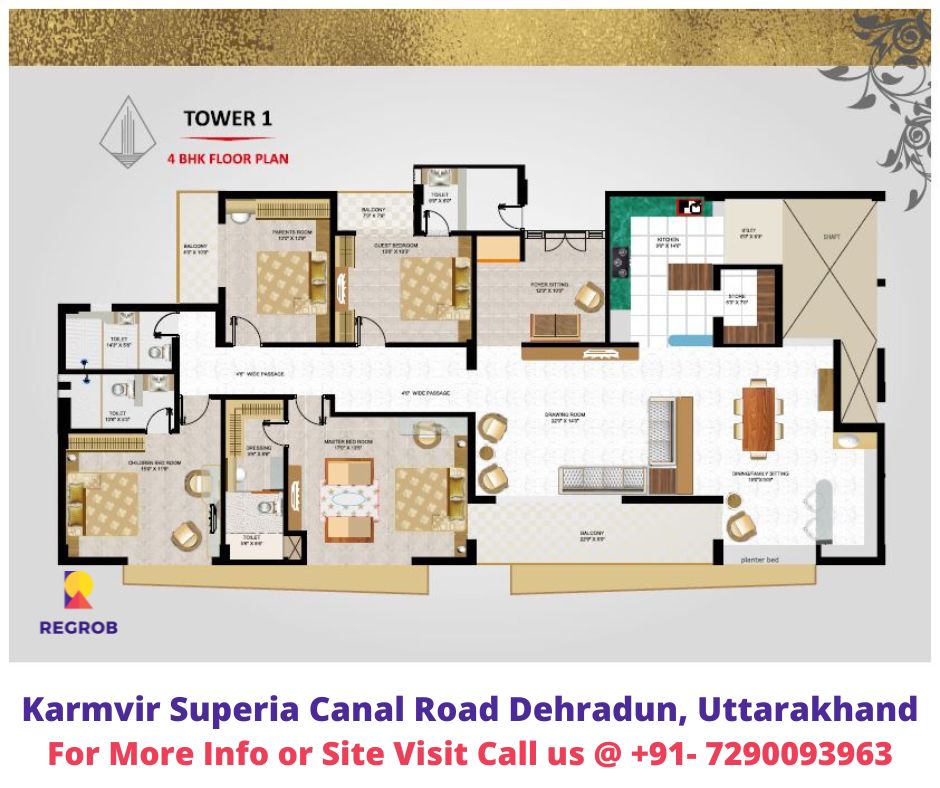 4 BHK Floor Plan of Karmvir Superia